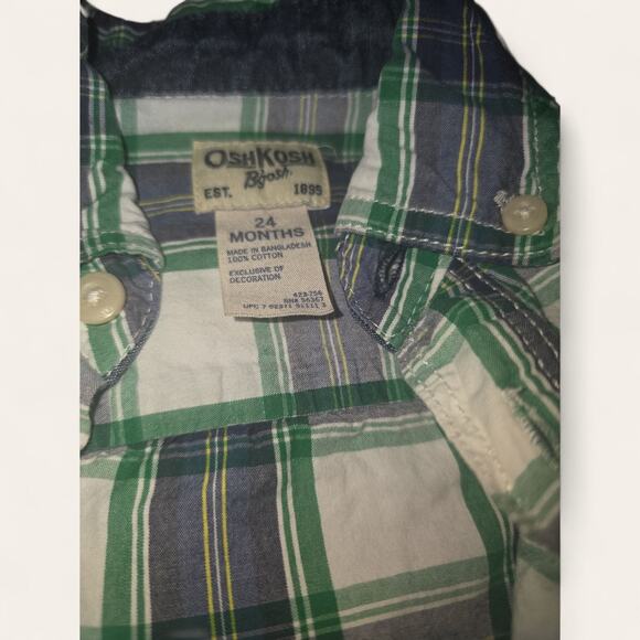 Oshkosh Green Plaid Button Down Shirt Size 24 Months - Picture 4 of 5